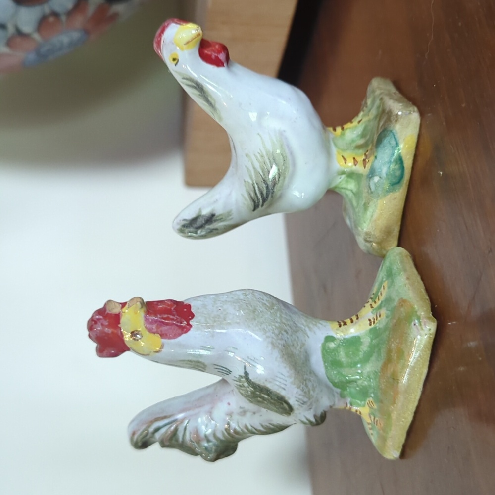 OLD Italian Ceramic Miniature Rooster And Hen Figurines Handmade Marked